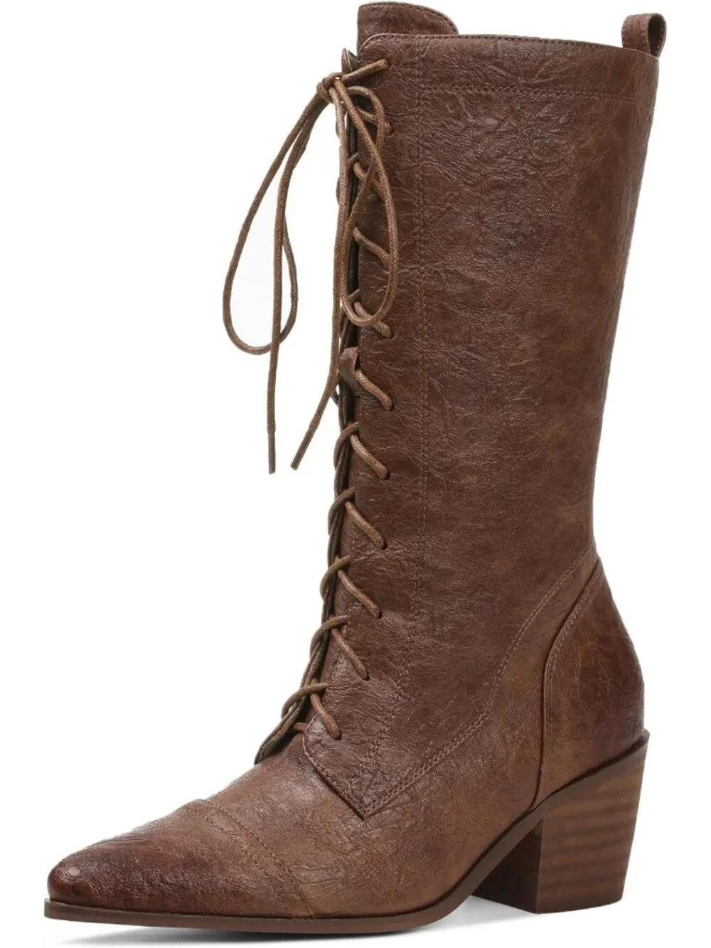 Women's Brown Lace Up Chunky Heel Vintage Combat Heeled Dress Casual Boots